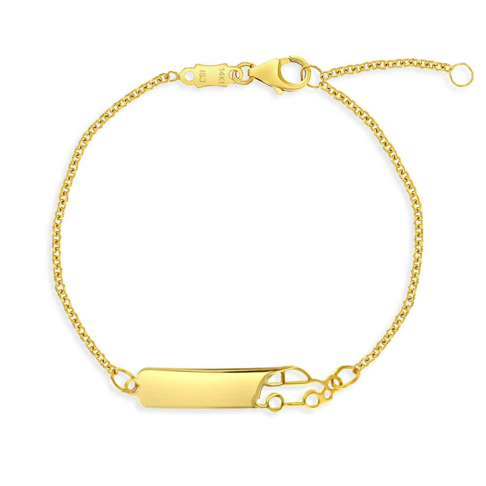 14K Yellow Gold Engravable Car Baby & Toddler ID Bracelet