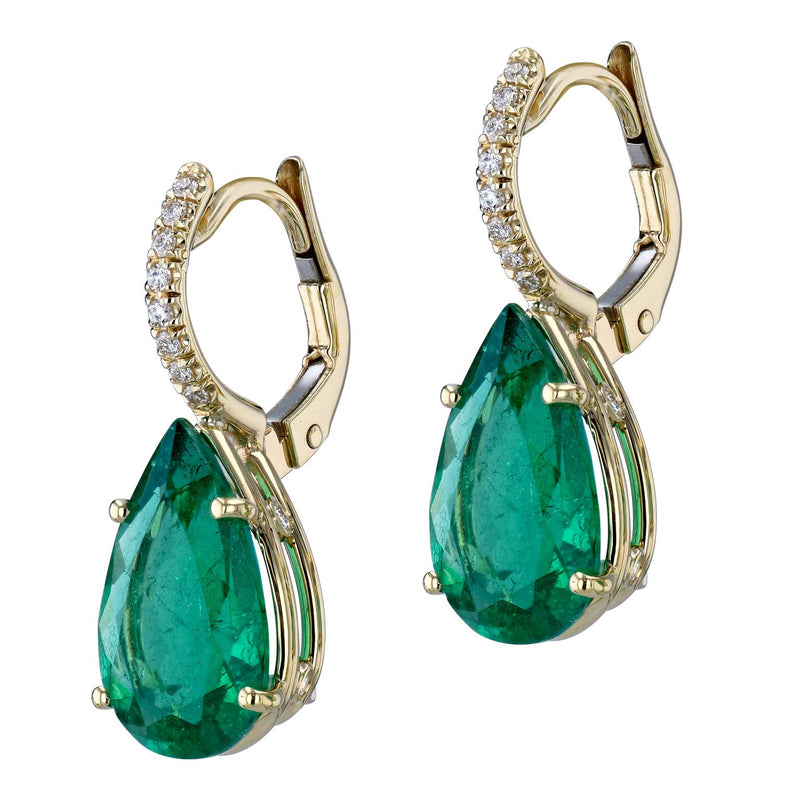 Colombian Minor Emerald Yellow Gold Diamond Pave Drop Earrings Earrings H&H Jewels
