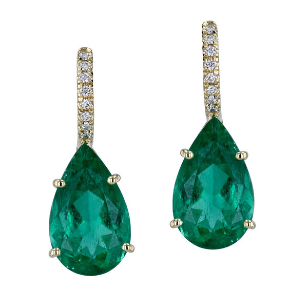 Colombian Minor Emerald Yellow Gold Diamond Pave Drop Earrings Earrings H&H Jewels