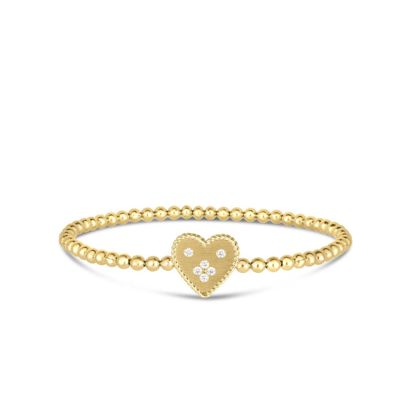 18kt. Yellow Diamond Venetian Princess Small Heart Stretch Bracelet Bracelets Roberto Coin