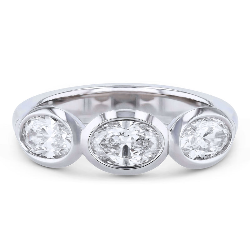 3 Oval Diamond Platinum Band Ring Rings H&H Jewels