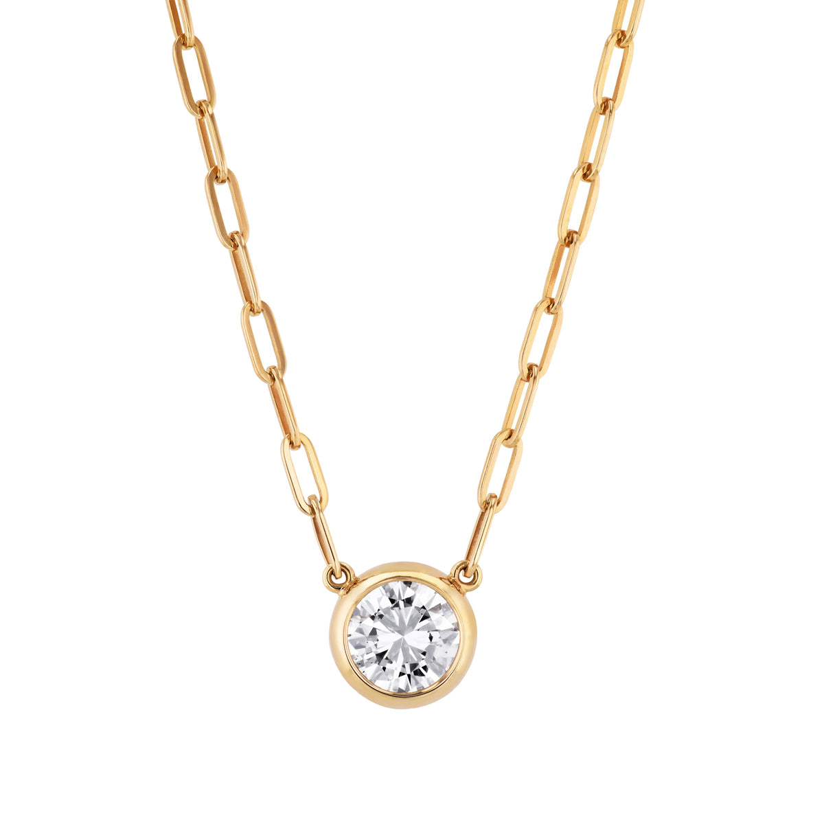 Round Diamond Yellow Gold Pendant Paperclip Chain Necklace Necklaces H&H Jewels