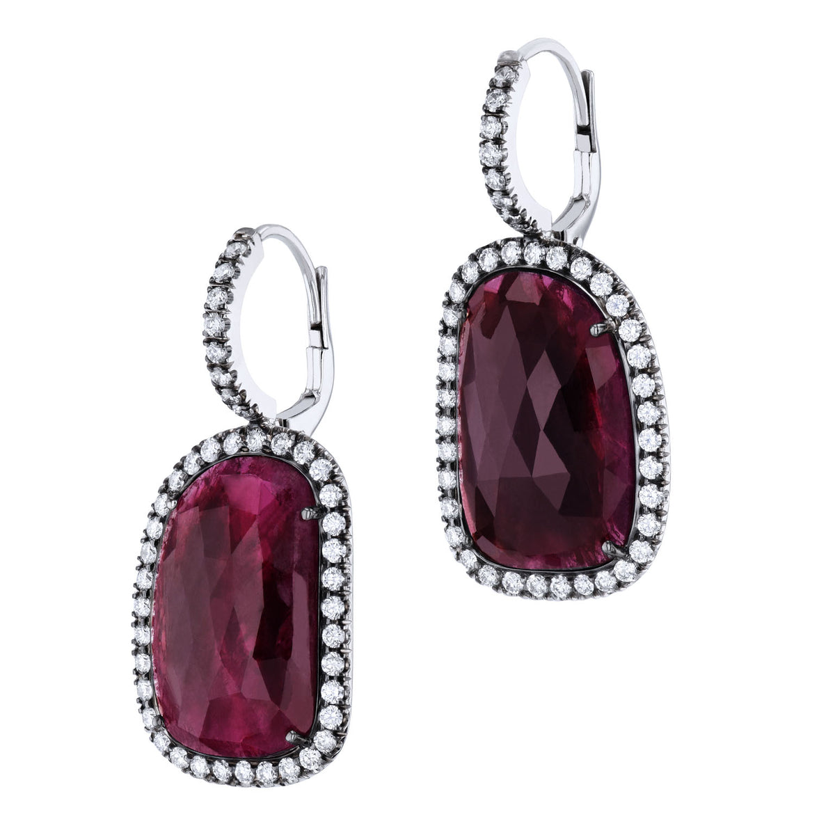 Ruby Slice Pave Diamond White Gold Drop Earrings - Alternate View 1