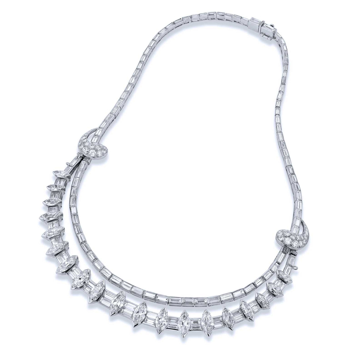 Emerald Cut Diamond Platinum Convertible Bracelet and Necklace Necklaces Estate & Vintage