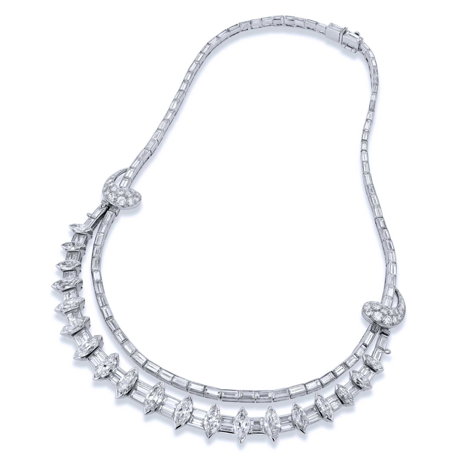 Emerald Cut Diamond Platinum Convertible Bracelet and Necklace Necklaces Estate & Vintage