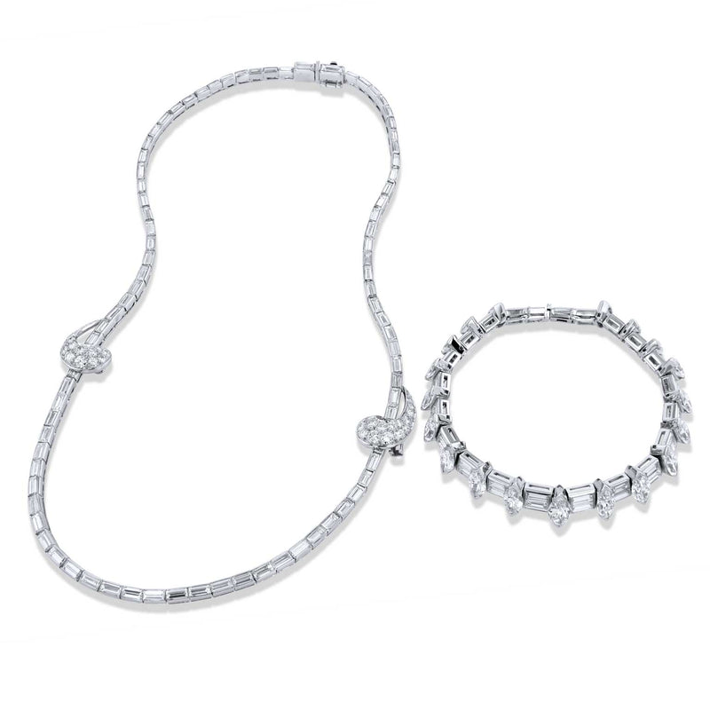 Emerald Cut Diamond Platinum Convertible Bracelet and Necklace Necklaces Estate & Vintage