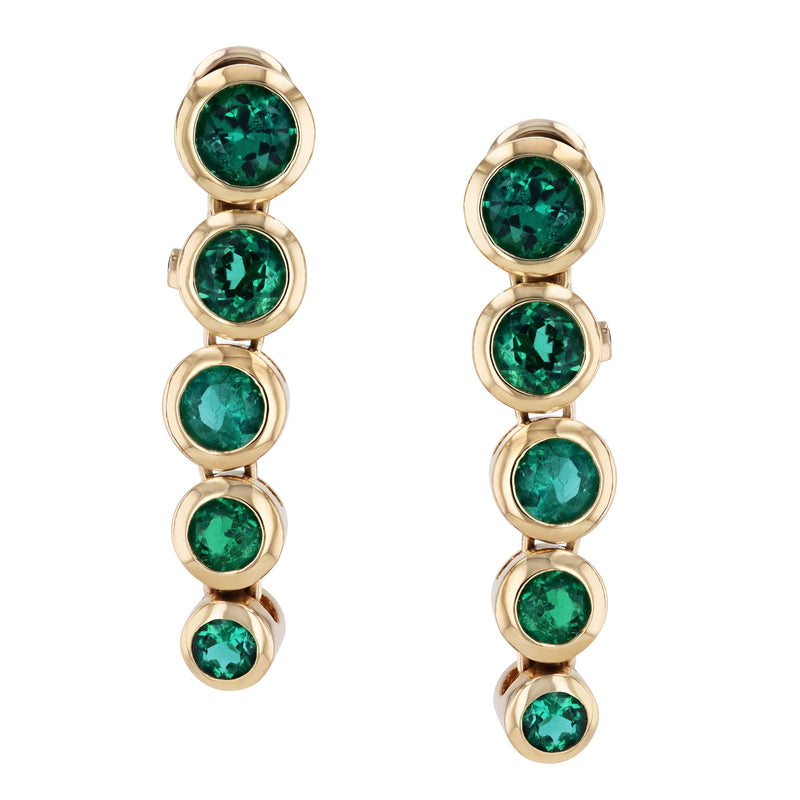 18K Yellow Gold Bezel Set Emerald Drop Estate Earrings Earrings Estate & Vintage
