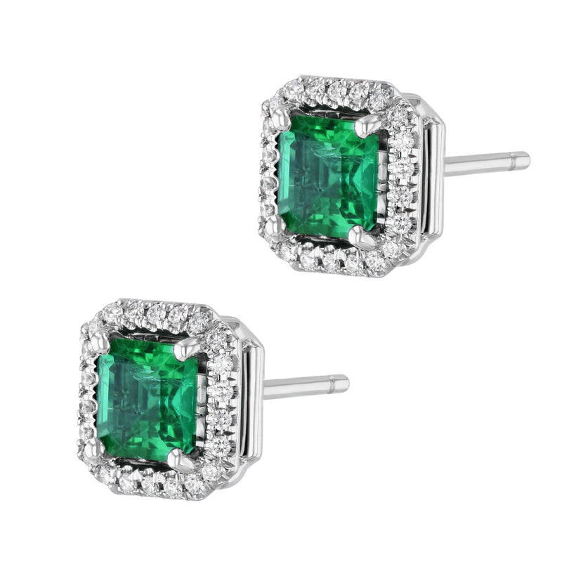 Zambian Emerald Diamond Pave White Gold Stud Earrings Earrings H&H Jewels