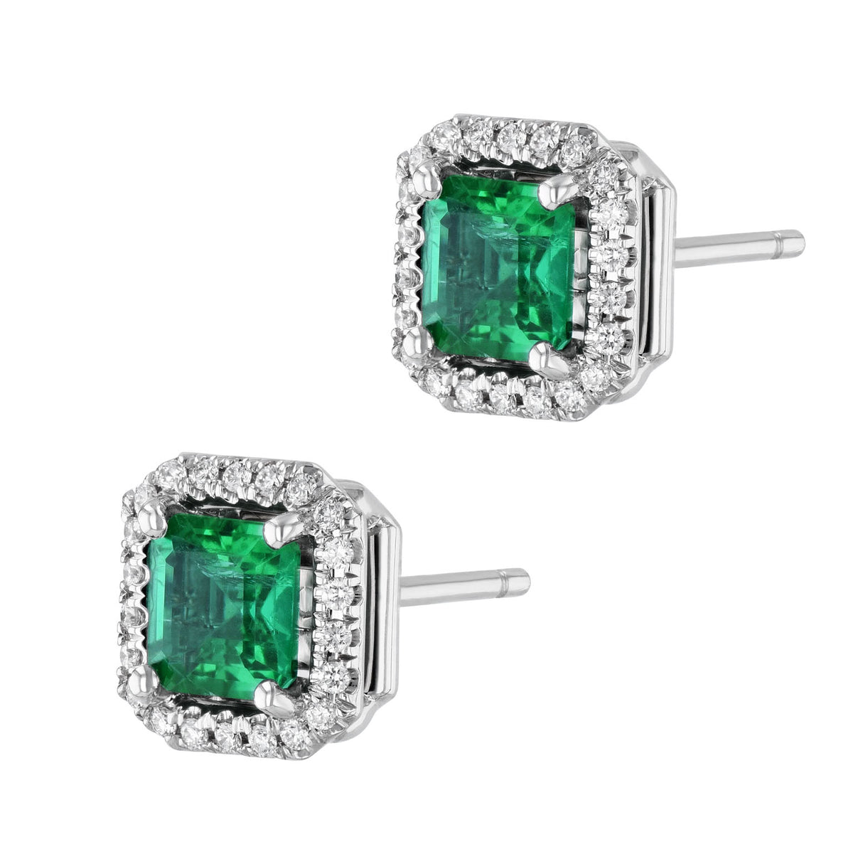 Zambian Emerald Diamond Pave White Gold Stud Earrings Earrings H&H Jewels