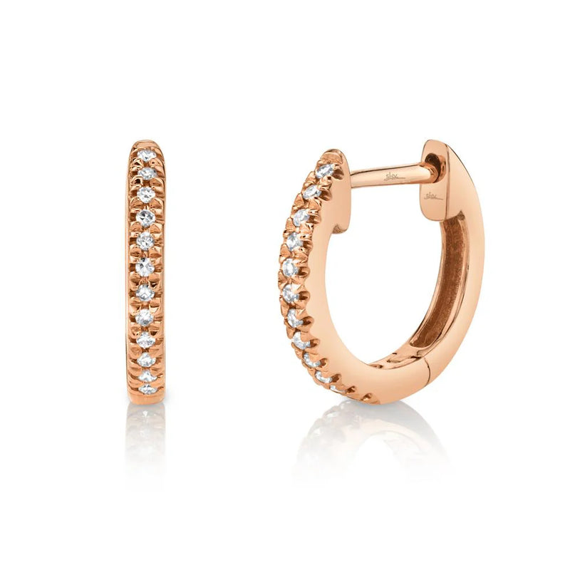 14kt Rose Gold Small Diamond Hoop Earrings Earrings Shy Creation