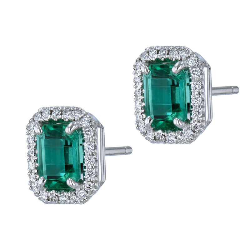 18kt. White Gold Emerald Diamond Pave Earrings Earrings H&H Jewels