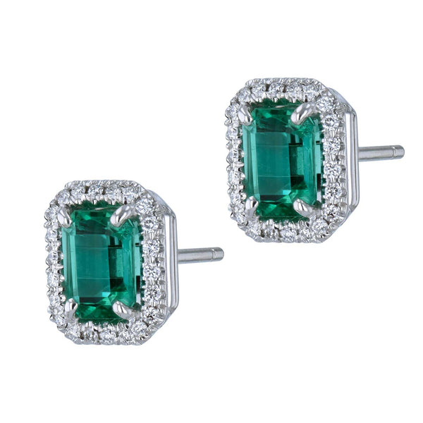 18kt. White Gold Emerald Diamond Pave Earrings Earrings H&H Jewels