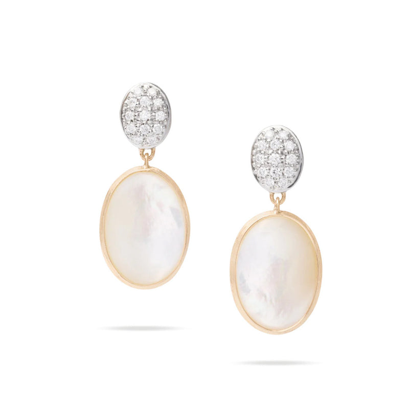 18K Yellow Gold Pave Diamond Mother of Pearl Siviglia Collection Drop Earrings Earrings Marco Bicego