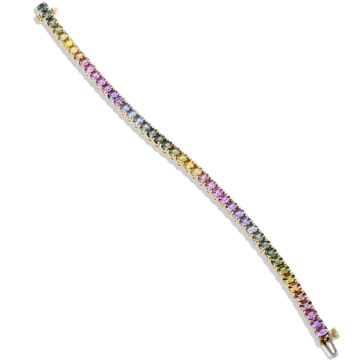 18kt. Yellow Gold Natural Multi Color Sapphire Tennis Bracelet - Alternate View 1