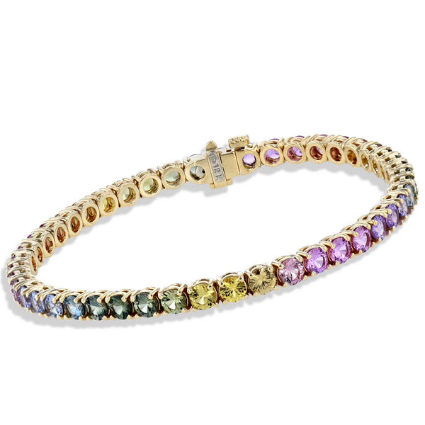 18kt. Yellow Gold Natural Multi Color Sapphire Tennis Bracelet Bracelets H&H Jewels