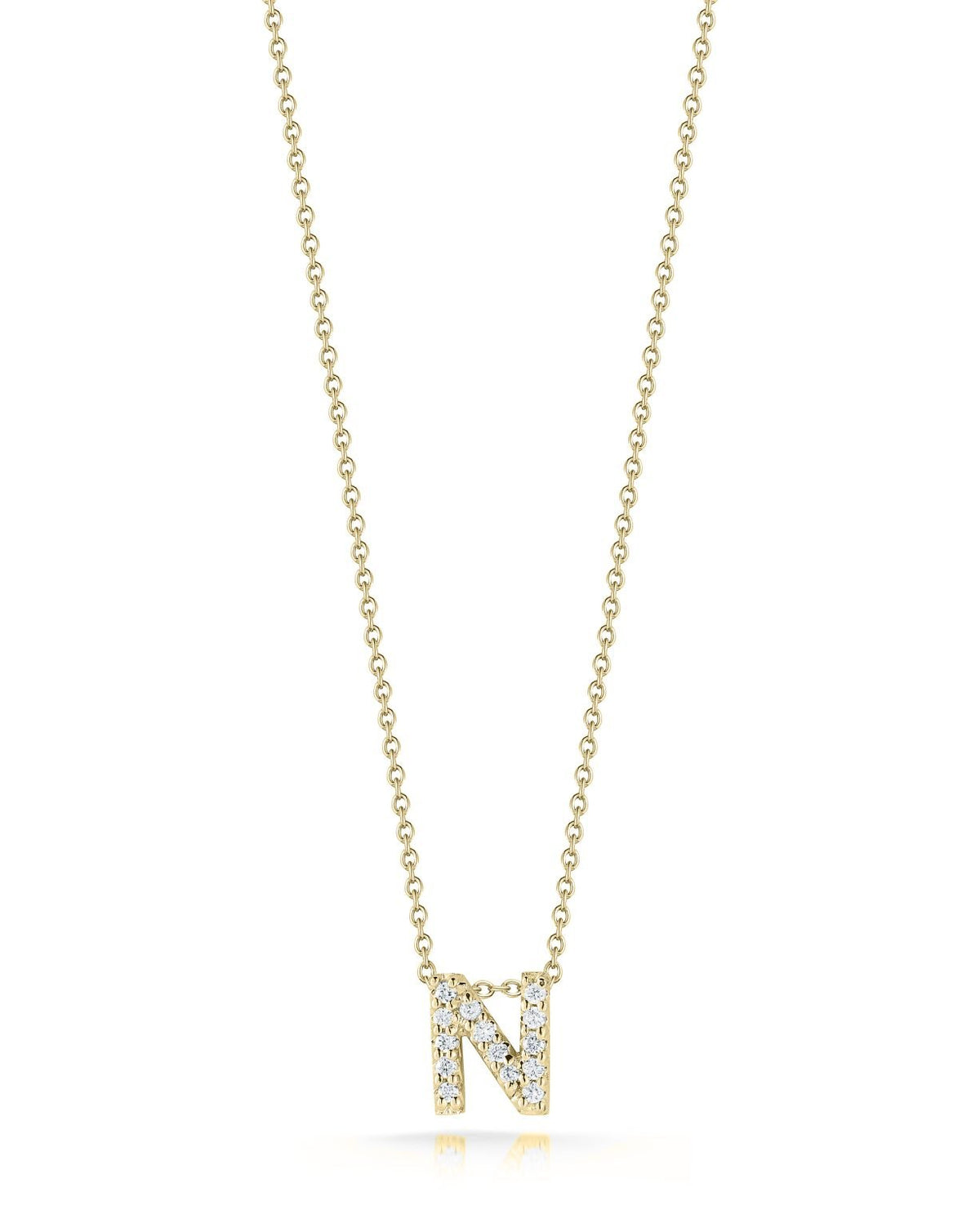 18K Yellow Gold Tiny Treasures Diamond Love Letter "N" Pendant Necklace Necklaces Roberto Coin