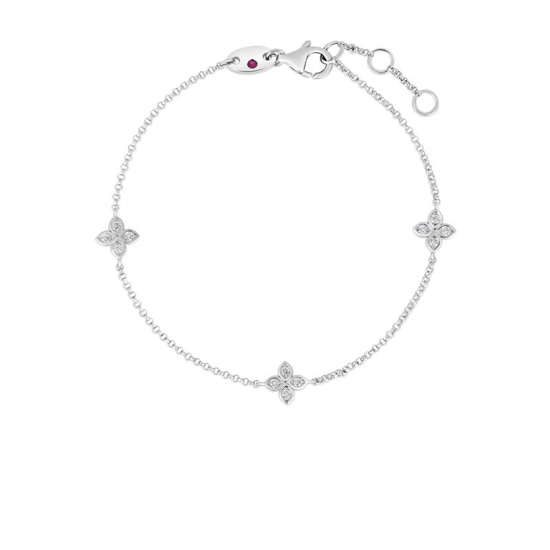 18kt White Gold Love by the Inch 3 Station Flower Bracelet Bracelets Roberto Coin