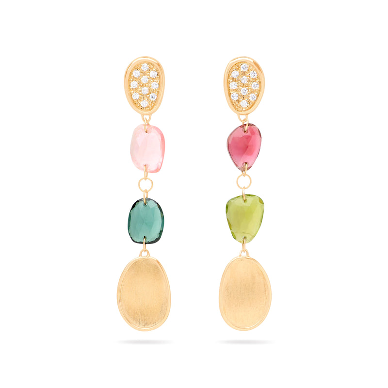18kt Yellow Gold Diamond Multi Color Tourmalines Lunaria Collection Drop Earrings Earrings Marco Bicego
