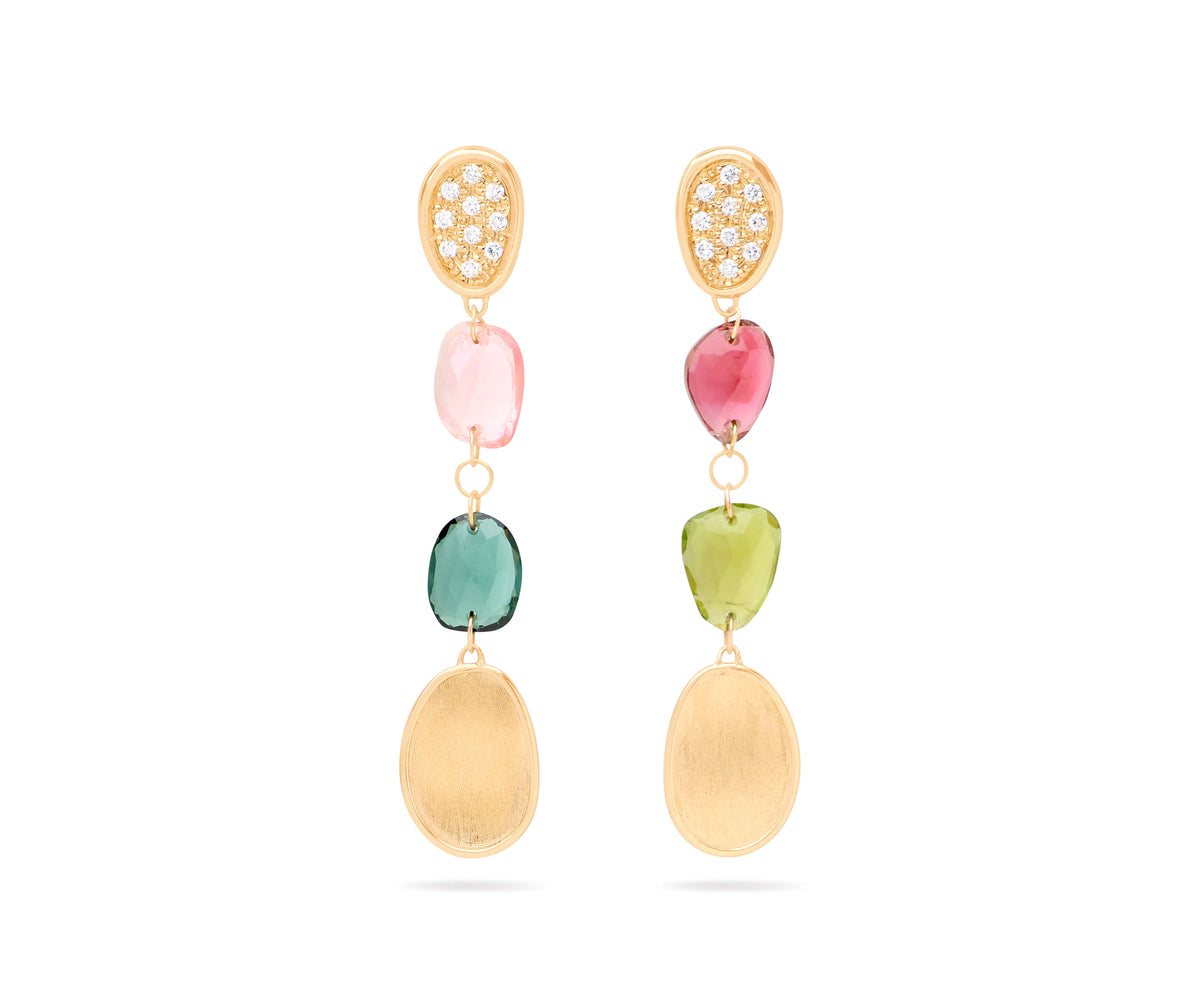 18kt Yellow Gold Diamond Multi Color Tourmalines Lunaria Collection Drop Earrings Earrings Marco Bicego