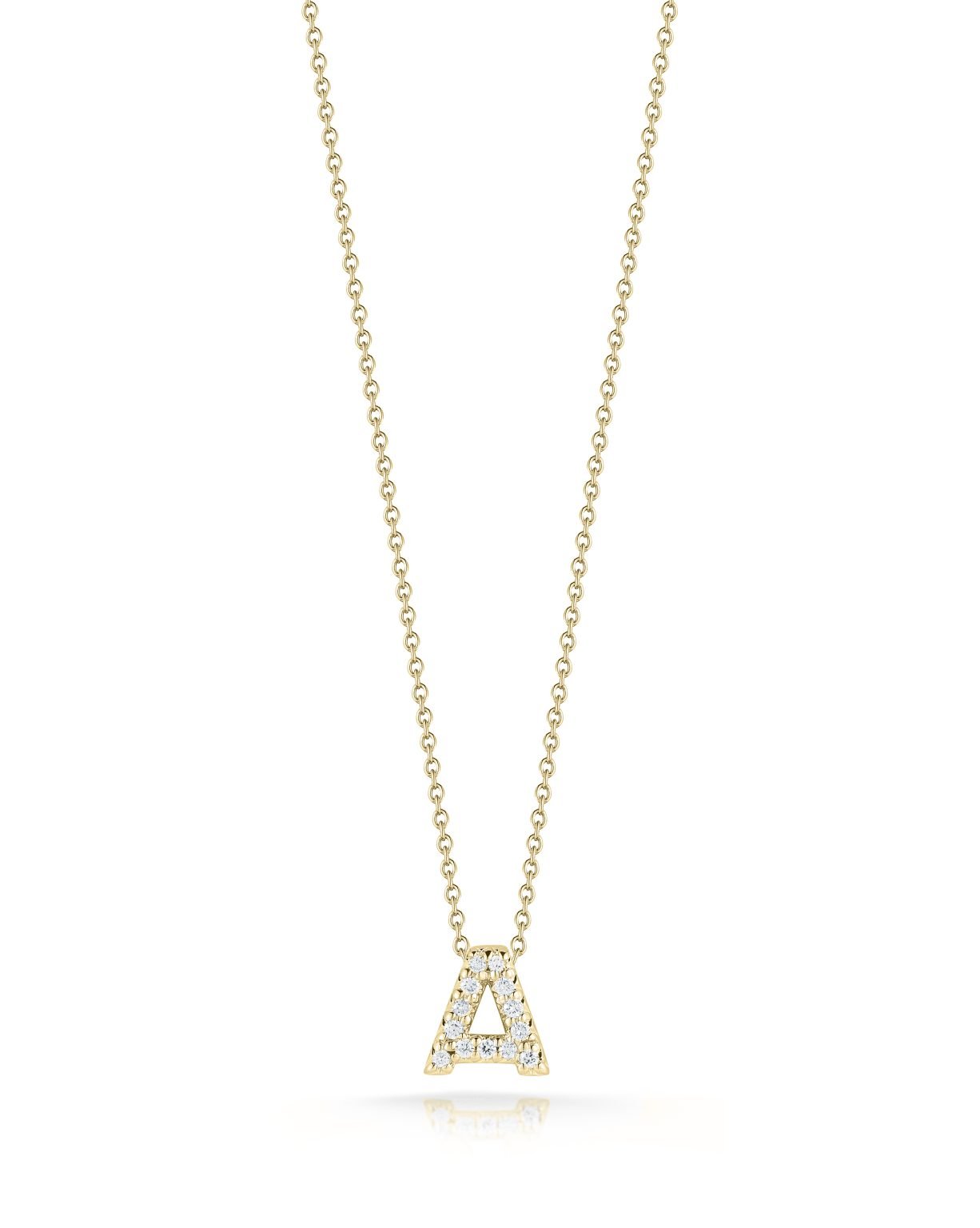 18K Yellow Gold Tiny Treasures Diamond Love Letter &quot;A&quot; Pendant Necklace Necklaces Roberto Coin