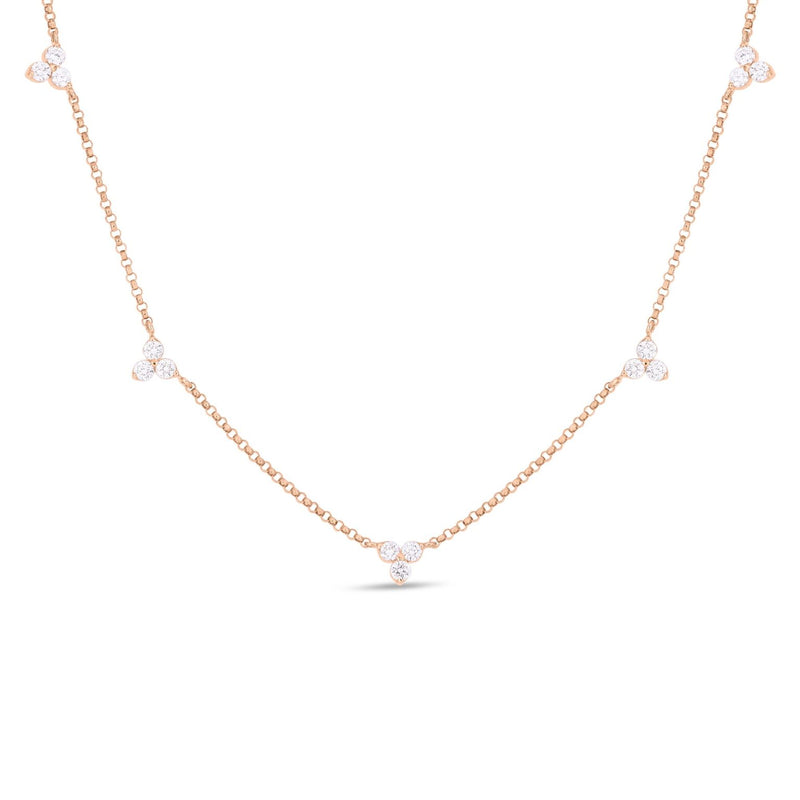 18K Rose Gold 5 Station Diamonds by the Inch Necklace Necklaces Roberto Coin