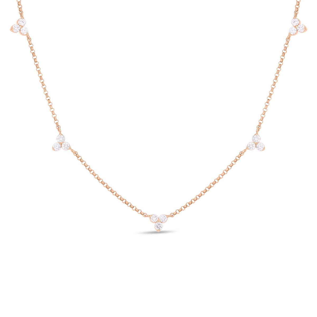 18K Rose Gold 5 Station Diamonds by the Inch Necklace Necklaces Roberto Coin