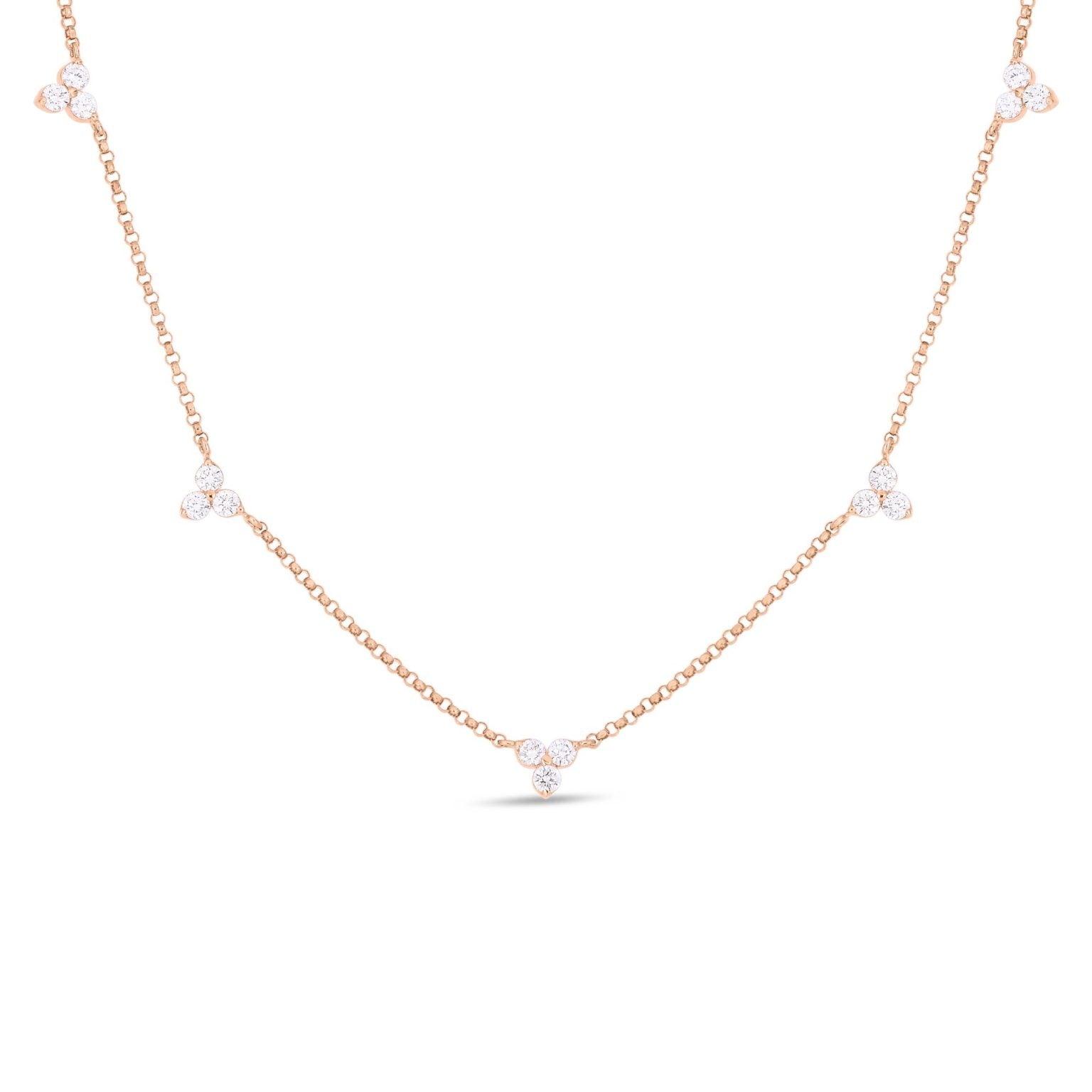 18K Rose Gold 5 Station Diamonds by the Inch Necklace Necklaces Roberto Coin