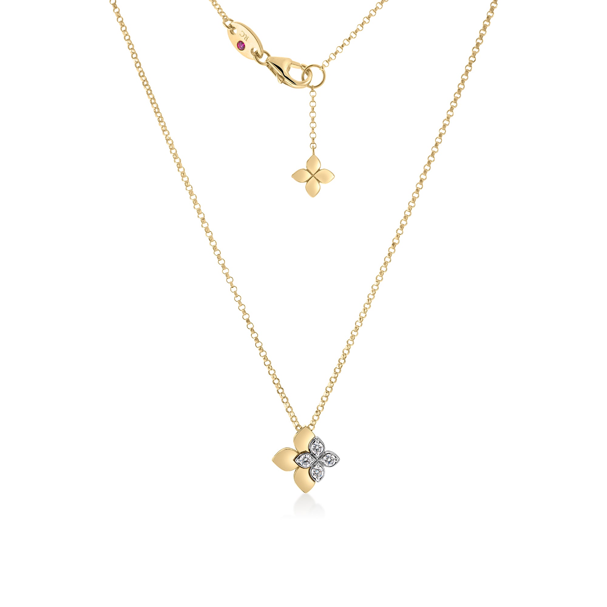 18kt Yellow Gold Tiny Princess Diamond Flower Necklace Necklaces Roberto Coin