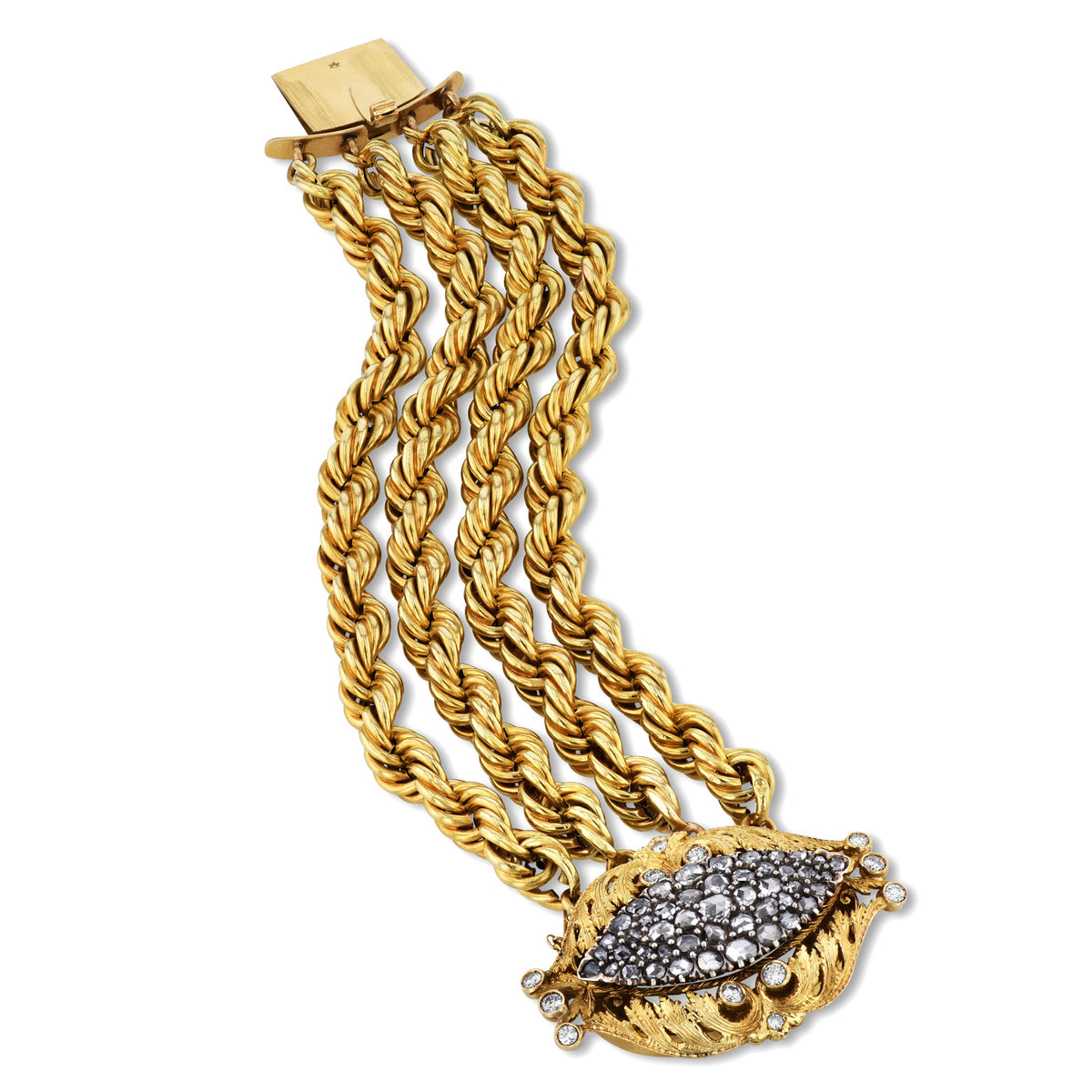 Vintage 14K Yellow Gold Diamond Rose Cut Estate Bracelet - Alternate View 3