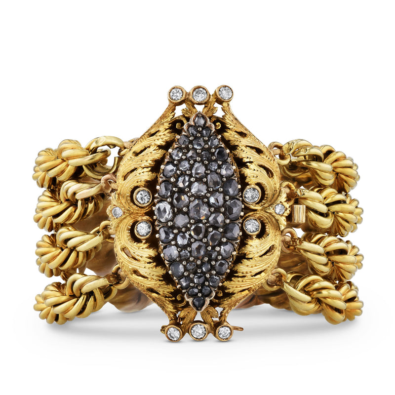 Vintage 14K Yellow Gold Diamond Rose Cut Estate Bracelet Bracelets Estate & Vintage