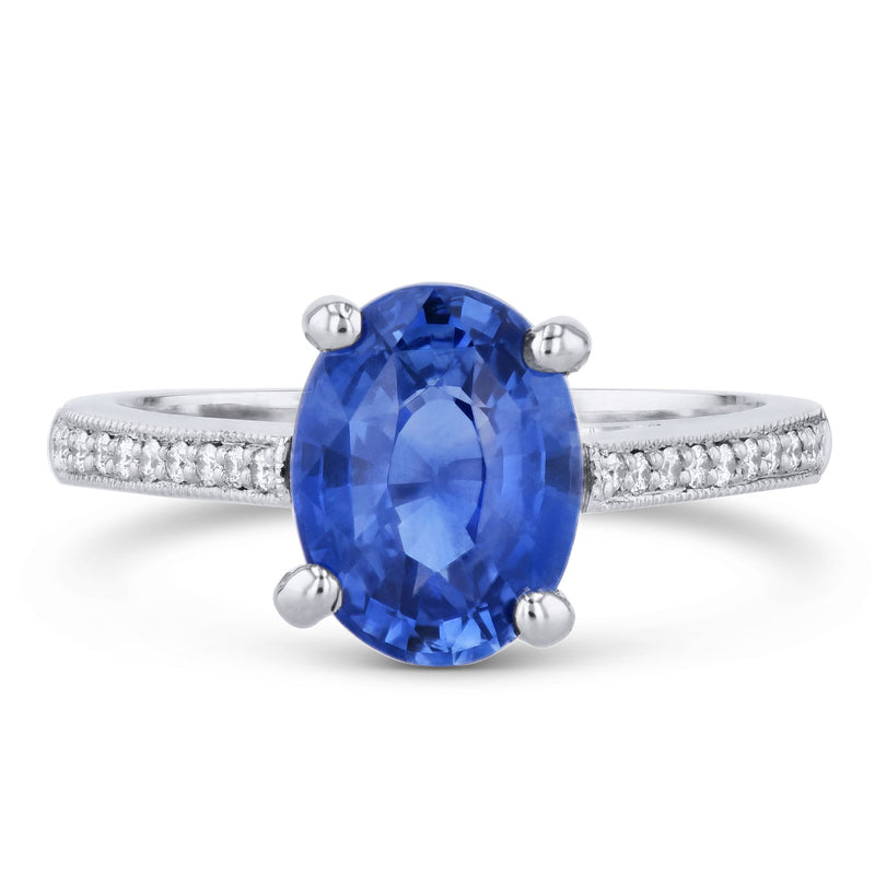 Oval Blue Sapphire Diamond Platinum Ring Rings H&H Jewels