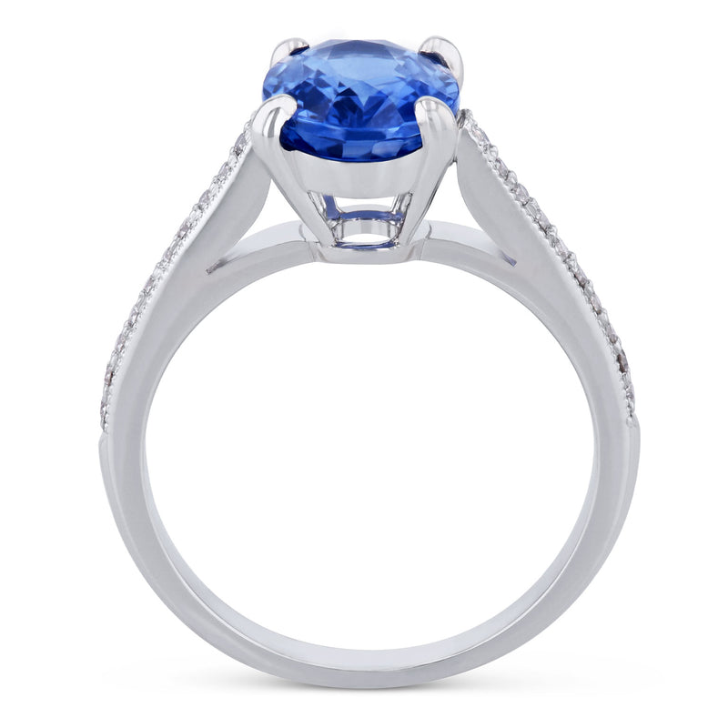 Oval Blue Sapphire Diamond Platinum Ring Rings H&H Jewels