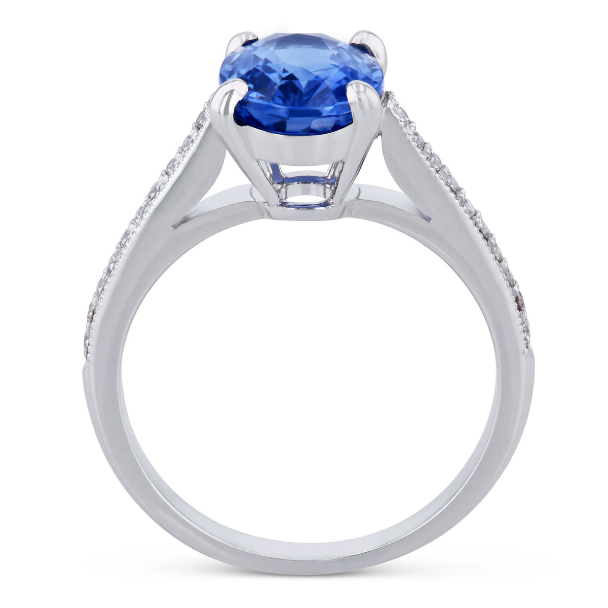 Oval Blue Sapphire Diamond Platinum Ring - Alternate View 1