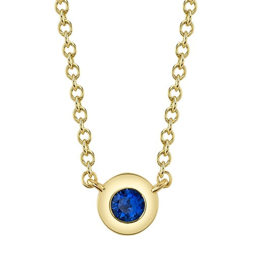 14kt Yellow Gold Blue Sapphire Bezel Pendant Necklace Necklaces Shy Creation