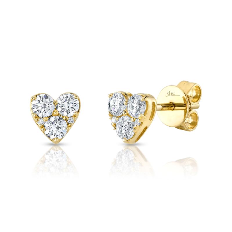 14kt Yellow Gold Diamond Heart Stud Earrings Earrings Shy Creation