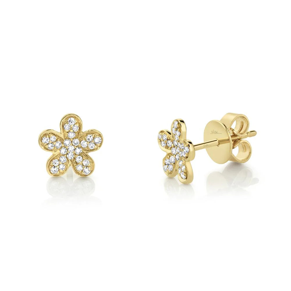 14kt Yellow Gold Diamond Flower Stud Earrings Earrings Shy Creation