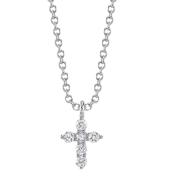 White Gold Diamond Mini Cross Pendant Necklace Necklaces Shy Creation