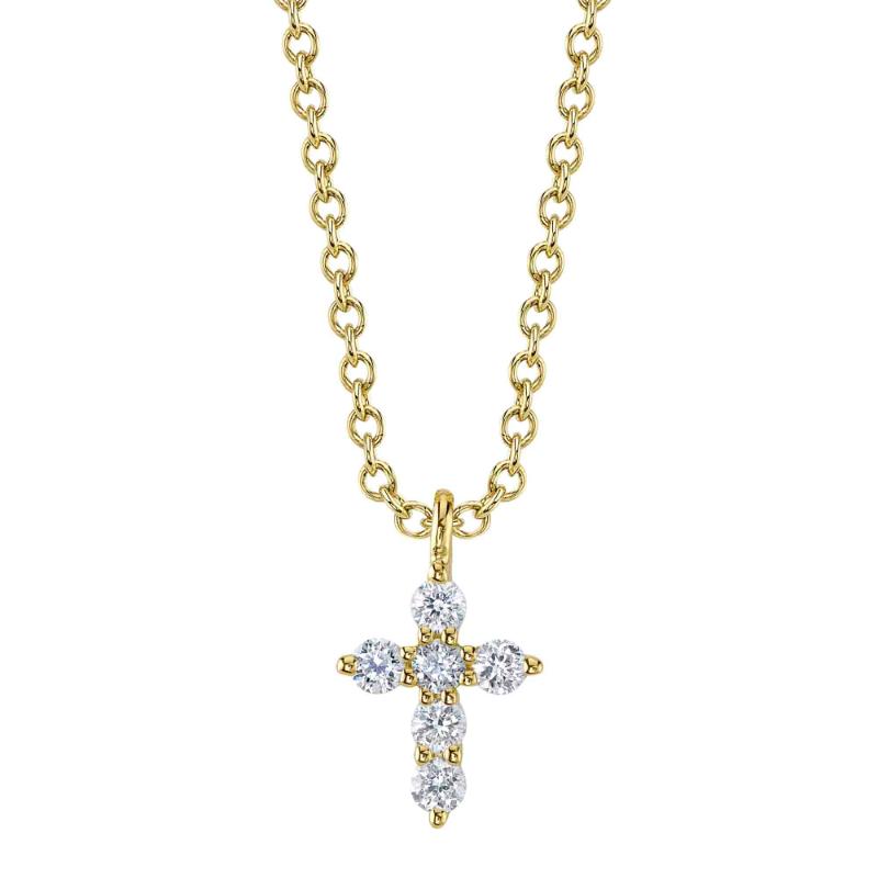 Yellow Gold Diamond Mini Cross Pendant Necklace Necklaces Shy Creation