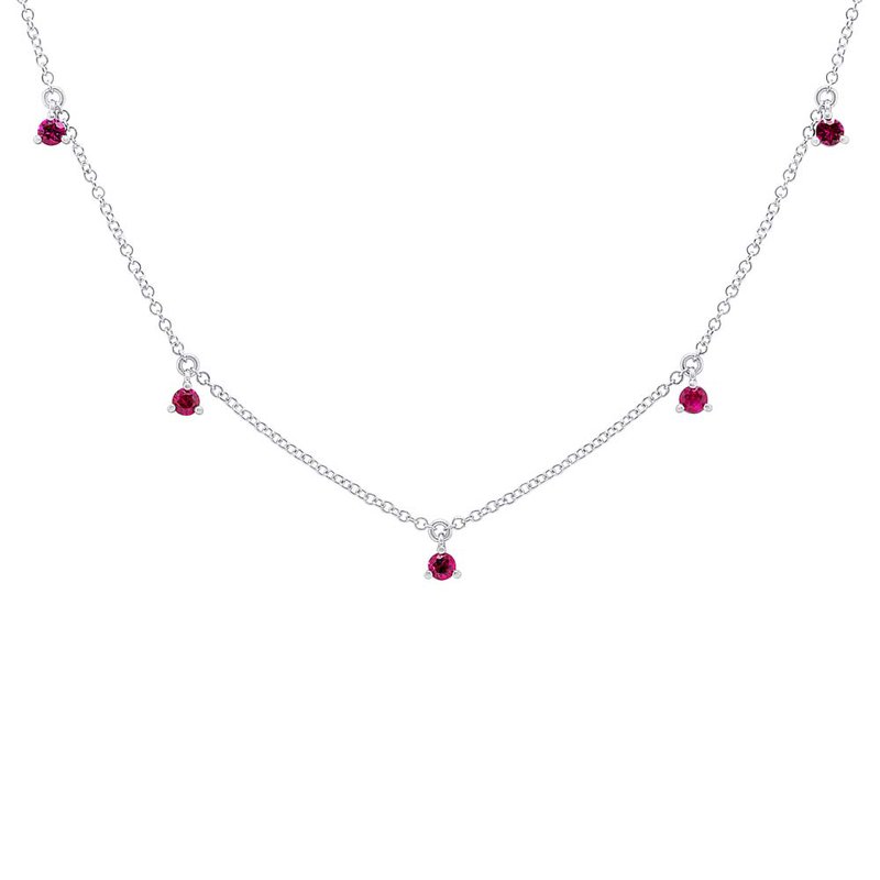White Gold Dangling Ruby Chain Necklace Necklaces Shy Creation