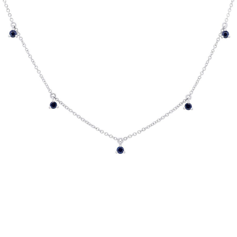 White Gold Dangling Sapphire Chain Necklace Necklaces Shy Creation