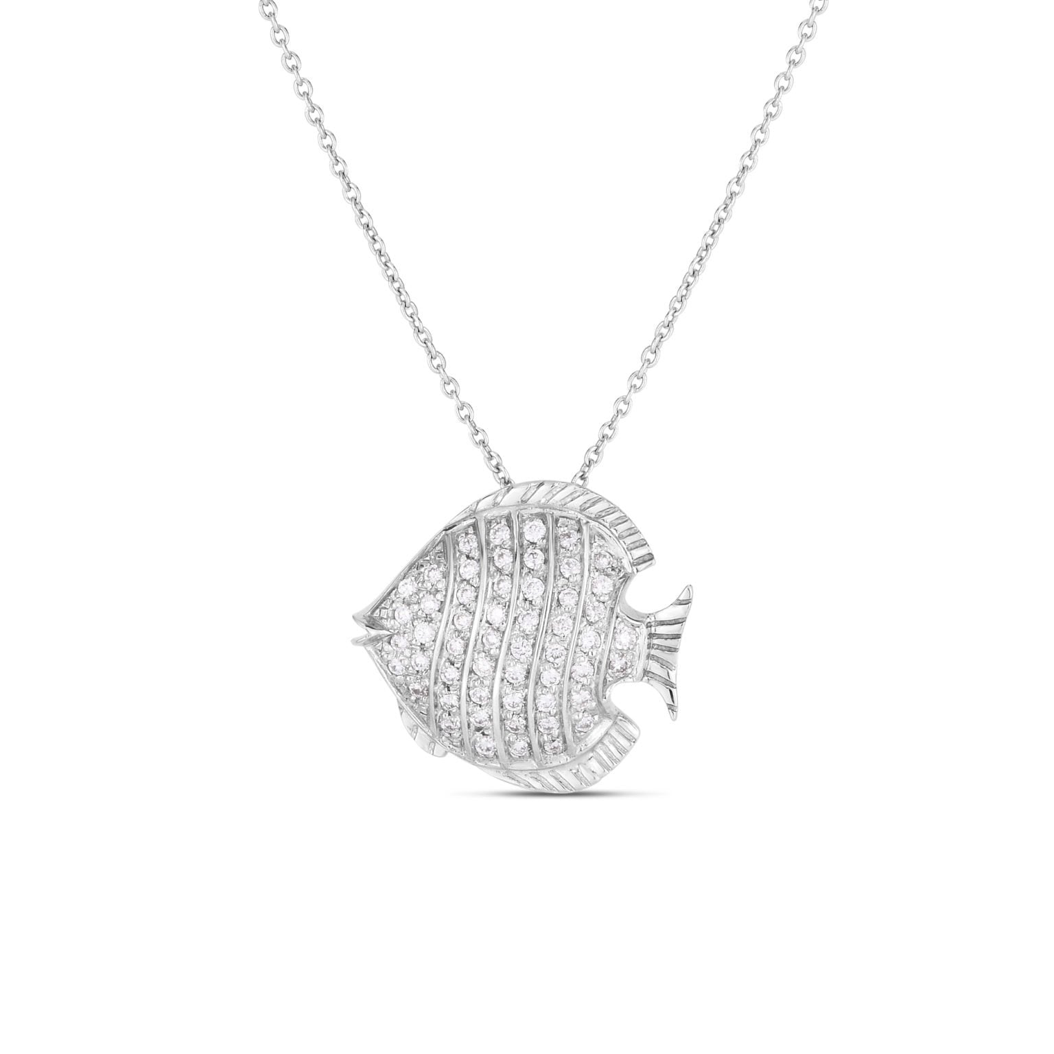 18kt White Gold Tiny Treasure Diamond Fish Pendant Necklace Necklaces Roberto Coin