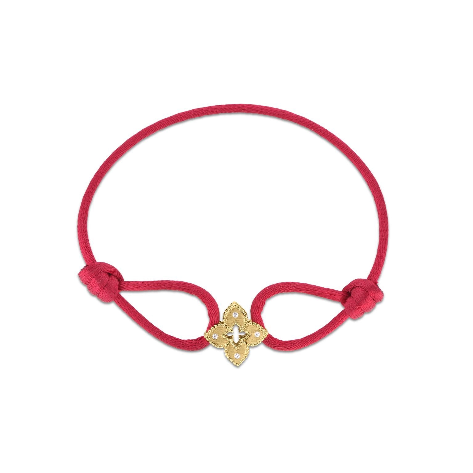 18kt. Yellow Gold Diamond Petite Venetian Princess Red Silk Flower Bracelet Bracelets Roberto Coin
