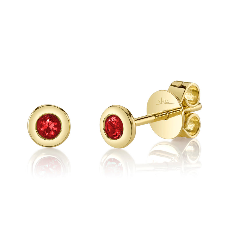 14kt Yellow Gold Bezel Set Ruby Stud Earrings Earrings Shy Creation
