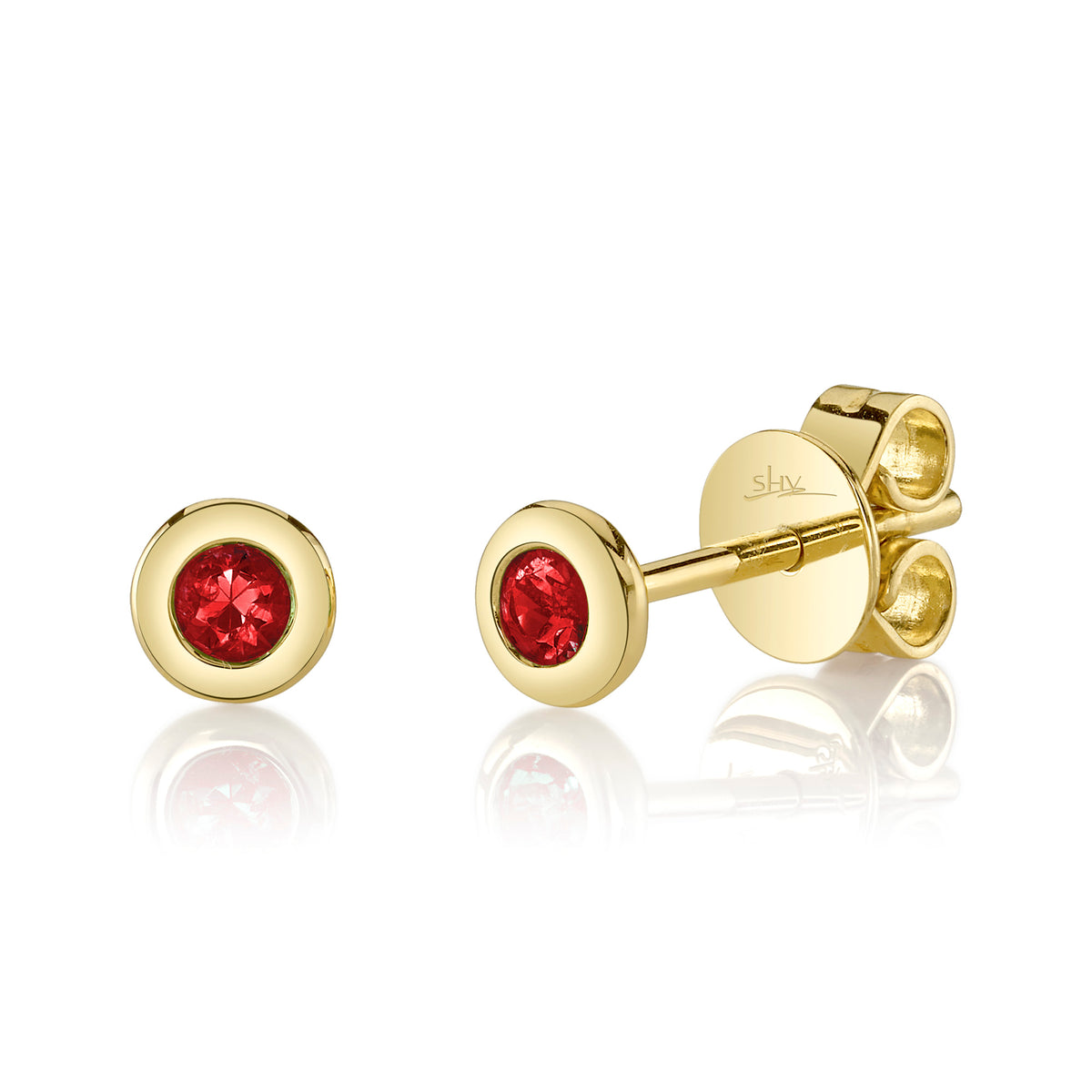 14kt Yellow Gold Bezel Set Ruby Stud Earrings Earrings Shy Creation