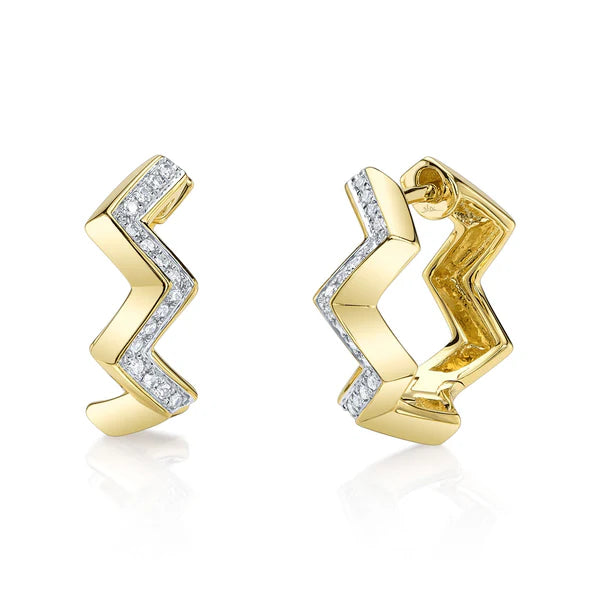 14kt Yellow Gold Diamond Zig Zag Huggie Hoop Earrings Earrings Shy Creation