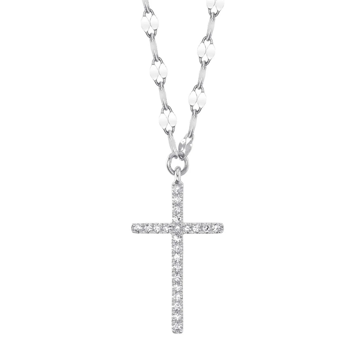 White Gold Diamond Pave Cross Sparkle Chain Necklace Necklaces Shy Creation