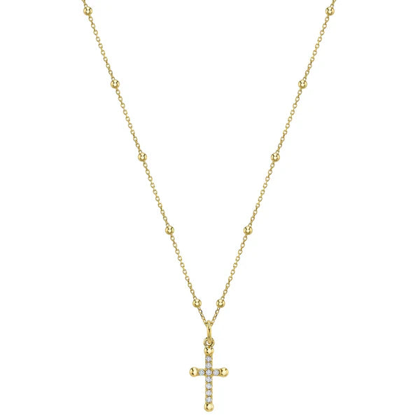 Yellow Gold Diamond Pave Cross Pendant Necklace Necklaces Shy Creation