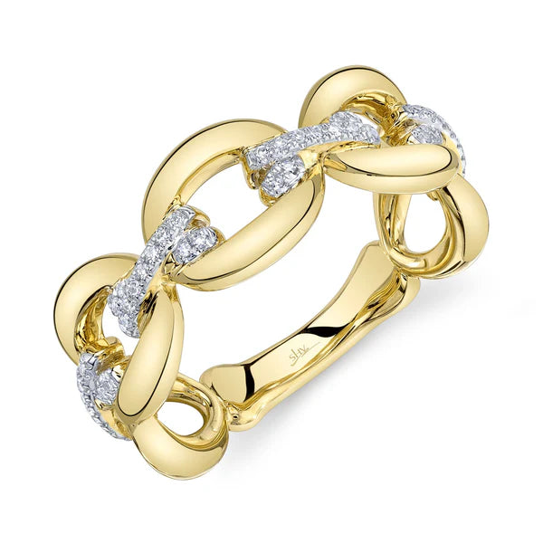 14kt Yellow Gold Oval Link Diamond Pave Ring Rings Shy Creation