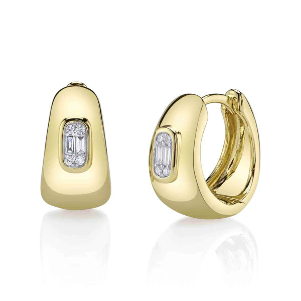 14kt Yellow Gold Diamond Baguette Huggie Hoop Earrings Earrings Shy Creation