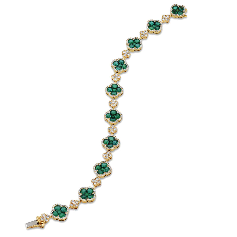 18K Yellow Gold Emerald Cluster Diamond Bracelet Bracelets Curated by H
